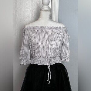 Off The Shoulder Polka dots Blouse Puffed Sleeves